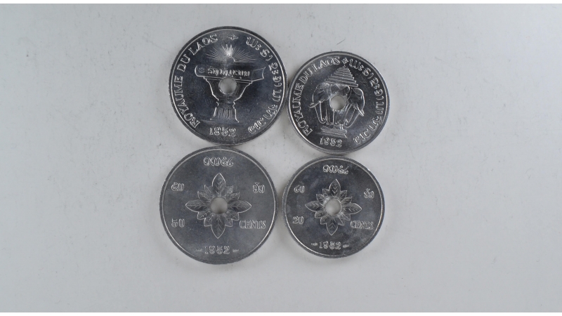 Laos 2 coin set 1952 20 50